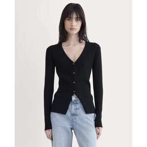 NWT Everlane Women's Cashmere Ribbed V-Neck Cardigan in Black, Size Large